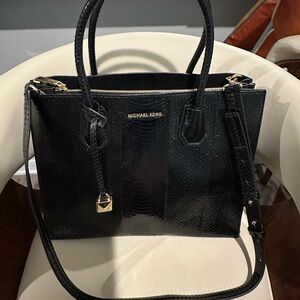 Michael Kors Mercer Large Black Snake Skin Handbag / Crossbody